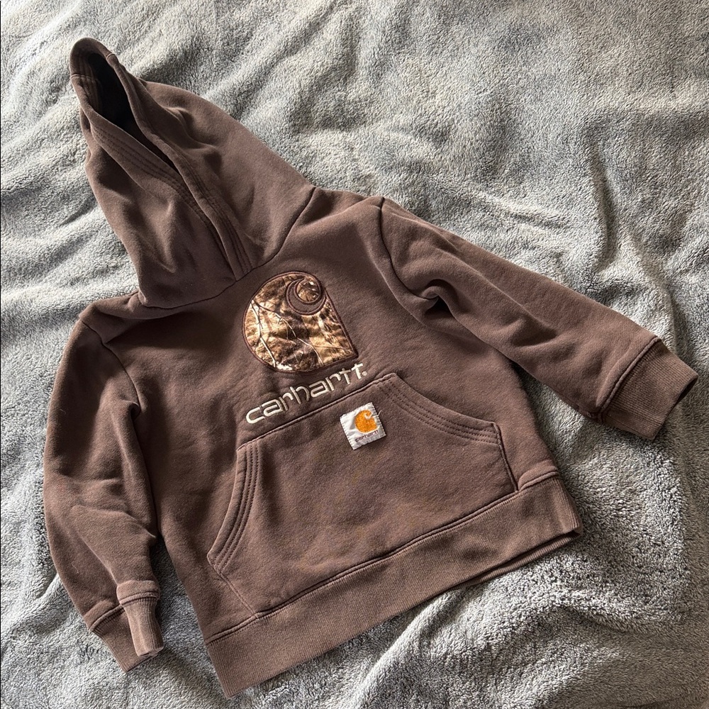 Carhartt Kids Brown Hoodie with Camo Patch
